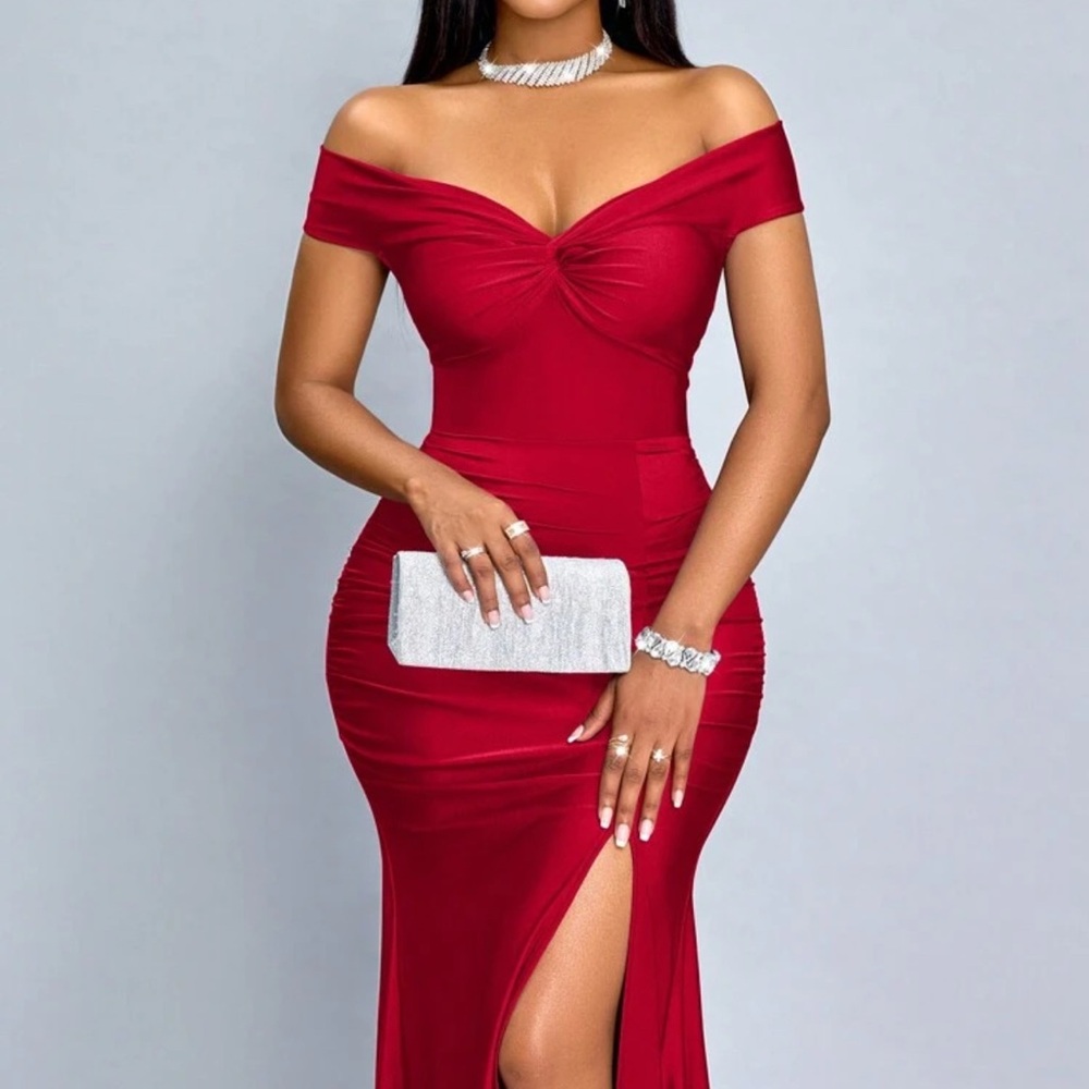 Elegant Off-Shoulder Red Dress